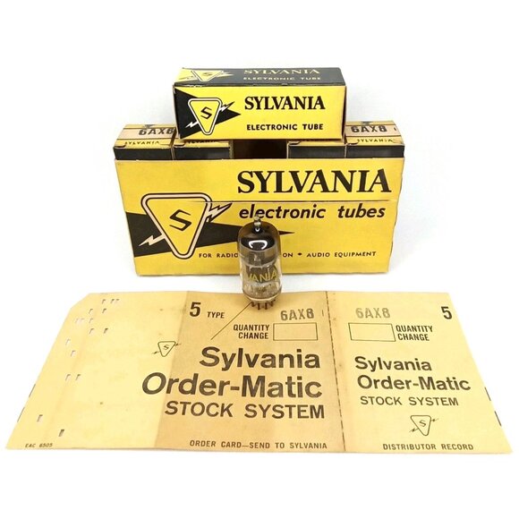 WWII Era Electronic Tube With Box Set Of 5 Sylvania Model 6AX8 NOS NIB 1940s - Picture 1 of 15